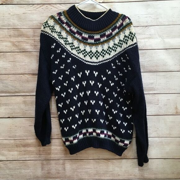 VINTAGE HUNTINGTON RIDGE SKI STYLE SWEATER IN NAVY BLUE - Picture 1 of 6